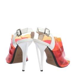 Pre Owned Fendi Multicolor PVC And White Patent Slingback Sandals Size 38