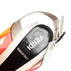 Pre Owned Fendi Multicolor PVC And White Patent Slingback Sandals Size 38