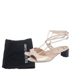 Pre Owned Fendi Pink Patent Leather T Bar Monster Eye Block Heel Sandals Size 40