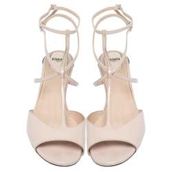 Pre Owned Fendi Pink Patent Leather T Bar Monster Eye Block Heel Sandals Size 40