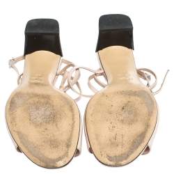 Pre Owned Fendi Pink Patent Leather T Bar Monster Eye Block Heel Sandals Size 40