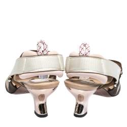 Pre Owned Fendi Multicolor Mesh, Canvas And Leather Colibri Slingback Sandals Size 38.5