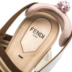 Pre Owned Fendi Multicolor Mesh, Canvas And Leather Colibri Slingback Sandals Size 38.5