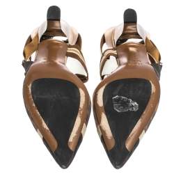 Pre Owned Fendi Multicolor Mesh, Canvas And Leather Colibri Slingback Sandals Size 38.5