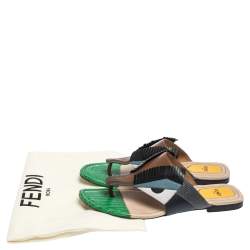 Pre Owned Fendi Multicolor Leather Bug Monster Thong Sandals Size 37.5