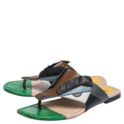 Pre Owned Fendi Multicolor Leather Bug Monster Thong Sandals Size 37.5