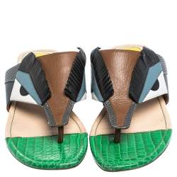 Pre Owned Fendi Multicolor Leather Bug Monster Thong Sandals Size 37.5