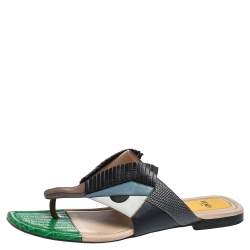 Pre Owned Fendi Multicolor Leather Bug Monster Thong Sandals Size 37.5