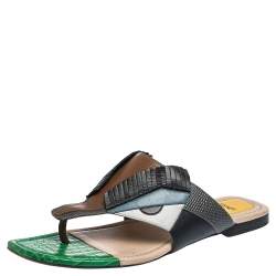 Pre Owned Fendi Multicolor Leather Bug Monster Thong Sandals Size 37.5