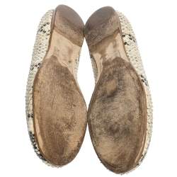 Pre Owned Fendi Beige/Black Python Leather Bow Detail Ballet Flats Size 41