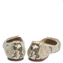 Pre Owned Fendi Beige/Black Python Leather Bow Detail Ballet Flats Size 41