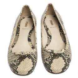 Pre Owned Fendi Beige/Black Python Leather Bow Detail Ballet Flats Size 41