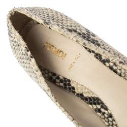 Pre Owned Fendi Beige/Black Python Leather Bow Detail Ballet Flats Size 41