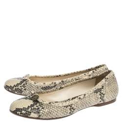 Pre Owned Fendi Beige/Black Python Leather Bow Detail Ballet Flats Size 41