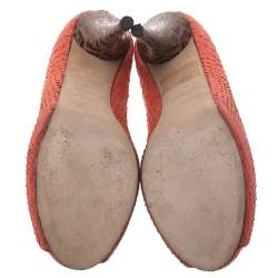 Pre Owned Fendi Orange Python Embossed Leather Peep Toe Platform Pumps Size 36.5