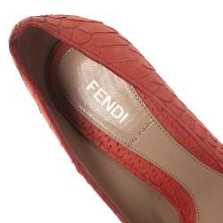 Pre Owned Fendi Orange Python Embossed Leather Peep Toe Platform Pumps Size 36.5