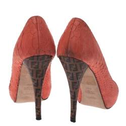 Pre Owned Fendi Orange Python Embossed Leather Peep Toe Platform Pumps Size 36.5