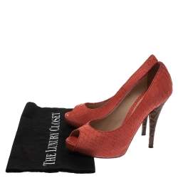 Pre Owned Fendi Orange Python Embossed Leather Peep Toe Platform Pumps Size 36.5