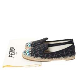 Pre Owned Fendi Multicolor Printed Canvas and Leather Cap Toe Flat Espadrilles Size 38.5