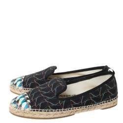 Pre Owned Fendi Multicolor Printed Canvas and Leather Cap Toe Flat Espadrilles Size 38.5