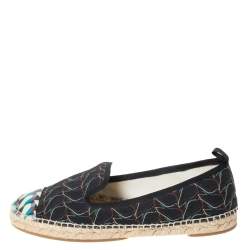 Pre Owned Fendi Multicolor Printed Canvas and Leather Cap Toe Flat Espadrilles Size 38.5