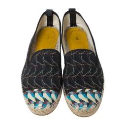 Pre Owned Fendi Multicolor Printed Canvas and Leather Cap Toe Flat Espadrilles Size 38.5