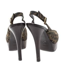 Pre Owned Fendi Tobacco Zucca Canvas Fendista Platform Slingback Sandals Size 39.5