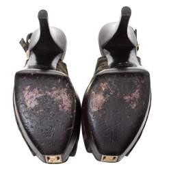 Pre Owned Fendi Tobacco Zucca Canvas Fendista Platform Slingback Sandals Size 39.5