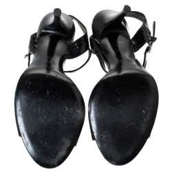 Fendi Black Patent Leather Tortoise B Buckle Ankle Strap Sandals Size 39