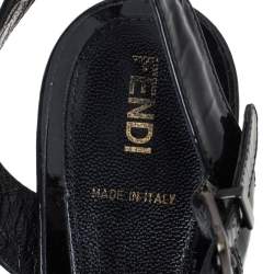 Fendi Black Patent Leather Tortoise B Buckle Ankle Strap Sandals Size 39