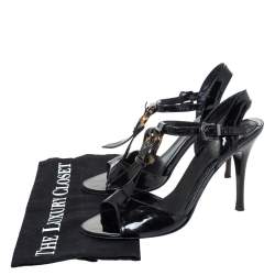 Fendi Black Patent Leather Tortoise B Buckle Ankle Strap Sandals Size 39