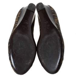 Pre Owned Fendi Brown Zucca Canvas Wedge Pumps Size 40.5