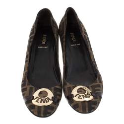 Pre Owned Fendi Brown Zucca Canvas Wedge Pumps Size 40.5