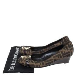 Pre Owned Fendi Brown Zucca Canvas Wedge Pumps Size 40.5