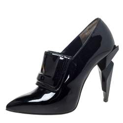 Pre Owned Fendi Black Patent Leather Ankle Boots Size 37