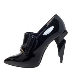 Pre Owned Fendi Black Patent Leather Ankle Boots Size 37