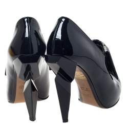 Pre Owned Fendi Black Patent Leather Ankle Boots Size 37