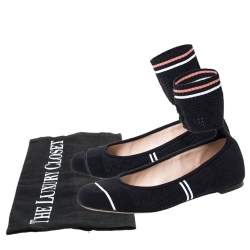 Pre Owned Fendi Black Knit Fabric Rockoko Pointelle Ankle Cuff Ballet Flat Size 40