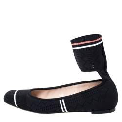 Pre Owned Fendi Black Knit Fabric Rockoko Pointelle Ankle Cuff Ballet Flat Size 40