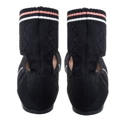 Pre Owned Fendi Black Knit Fabric Rockoko Pointelle Ankle Cuff Ballet Flat Size 40