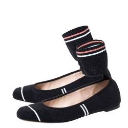 Pre Owned Fendi Black Knit Fabric Rockoko Pointelle Ankle Cuff Ballet Flat Size 40