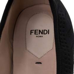 Pre Owned Fendi Black Knit Fabric Rockoko Pointelle Ankle Cuff Ballet Flat Size 40