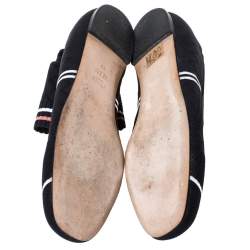 Pre Owned Fendi Black Knit Fabric Rockoko Pointelle Ankle Cuff Ballet Flat Size 40