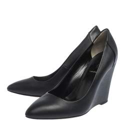 Pre Owned Fendi Black Leather Pointed Toe Wedge Pumps Size 37.5