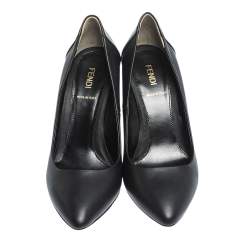 Pre Owned Fendi Black Leather Pointed Toe Wedge Pumps Size 37.5