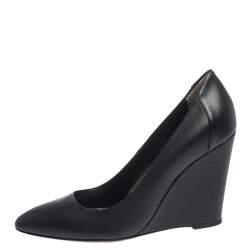 Pre Owned Fendi Black Leather Pointed Toe Wedge Pumps Size 37.5