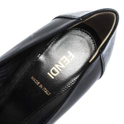Pre Owned Fendi Black Leather Pointed Toe Wedge Pumps Size 37.5