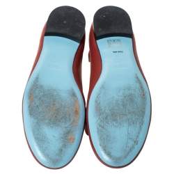 Pre Owned Fendi Brick Red Leather Ruffle Ballet Flats Size 40