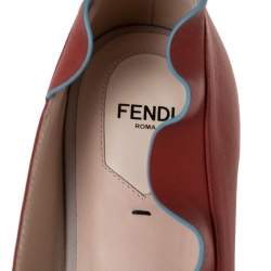 Pre Owned Fendi Brick Red Leather Ruffle Ballet Flats Size 40
