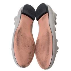 Pre Owned Fendi Beige Leather Ruffle Ballet Flats Size 40